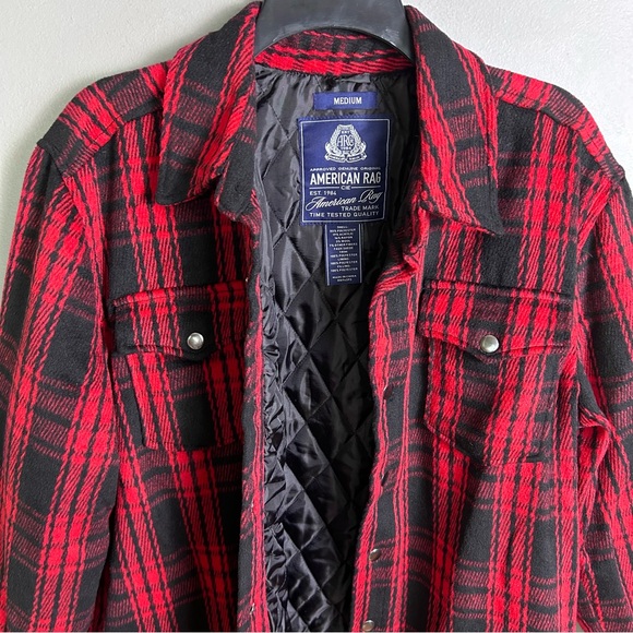 American Rag shacket shirt jacket men's Medium Buffalo plaid red snap quilted - Picture 4 of 12
